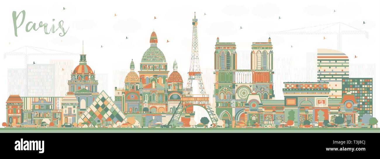Parigi Francia dello skyline della città con edifici di colore. Illustrazione Vettoriale. Viaggi di lavoro e di concetto con architettura storica. Illustrazione Vettoriale