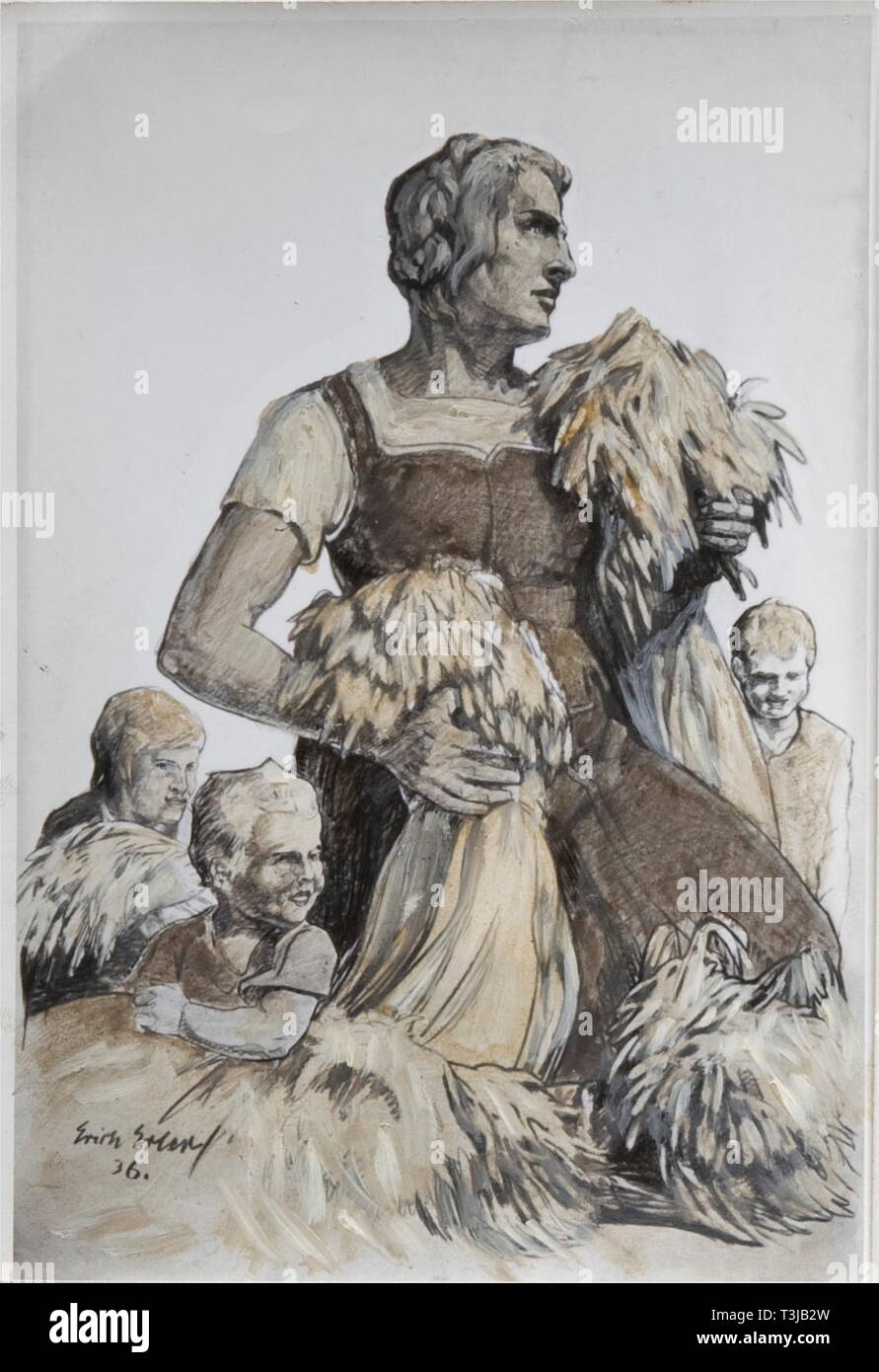 Erich Erler (1870 - 1946), gli affreschi della sede di Monaco di Baviera del 'SS Standarte Deutschland " 41 fotografie (Jaeger & Goergen) dei murales creato nel 1936. Essi erano situati in cinque livelli e nella scalinata dell'alto 40 metri tower presso la sede della 'SS Standarte Deutschland " a Monaco di Baviera. La foto in diversi formati (30 x 24/30 x 21/23.5 x 16.5/17.5 x 17.5/24 x 18/15.5 x 12/11.5 x 8.5 cm) sviluppato individualmente per quanto riguarda la dimensione storica, storica, persone, 1930S, 1930s, xx secolo, belle arti, arte, NS, il socialismo nazionale, il nazismo, il terzo Reich, Editorial-Use-solo Foto Stock