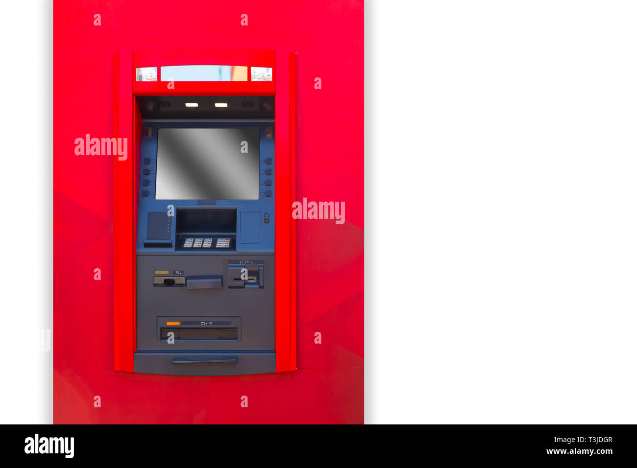 Terminale ATM banking la macchina in vista frontale con uno spazio bianco per il testo Foto Stock