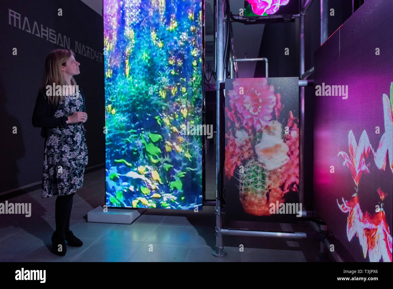 Londra, Regno Unito. Decimo Apr, 2019. Hito Steyerl è di nuovo progetto presso la Serpentine Sackler gallerie. Il suo lavoro considera la potenza e la disuguaglianza nella società, mappatura ineguale distribuzione della ricchezza nelle comunità che circonda la serpentina che è stata registrata come uno dei più socialmente aree irregolari in Europa. Credito: Guy Bell/Alamy Live News Foto Stock