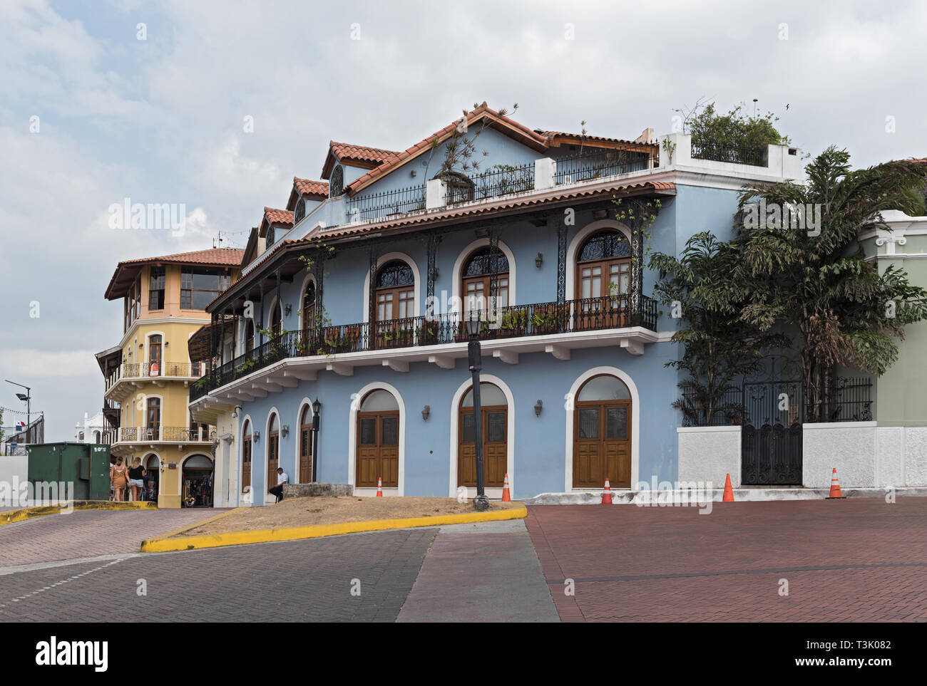 Bellissima casa storica facciata nel casco viejo Panama city Foto Stock