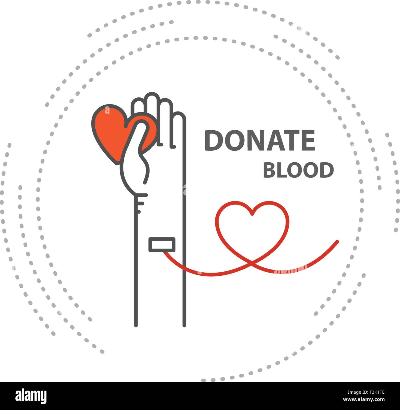Donazione di sangue - mano con tubo in vena, donatore di sangue concept Illustrazione Vettoriale
