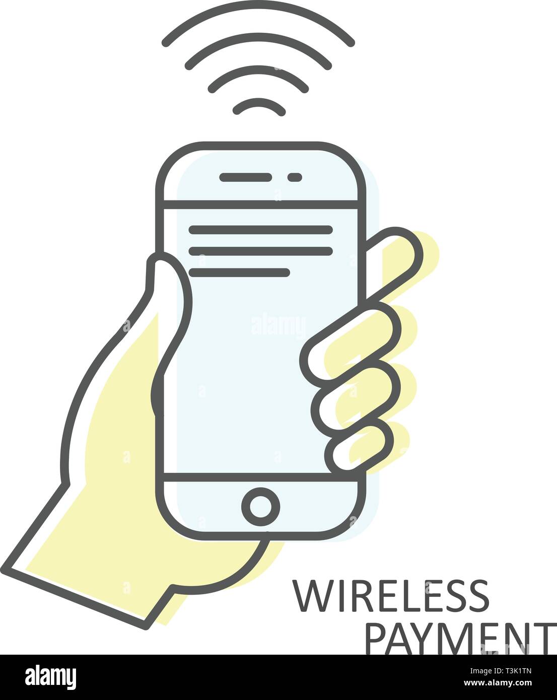 Accesso wireless a pagamento - icona smartphone in mano, transazione NFC Illustrazione Vettoriale
