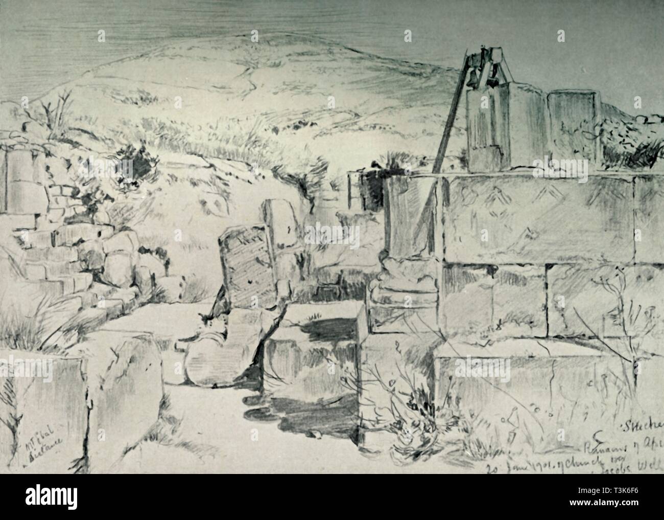 "Abside del quarto secolo la chiesa oltre il pozzo di Giacobbe a Shechum (Nablus)", 1902. Creatore: Giovanni Fulleylove. Foto Stock