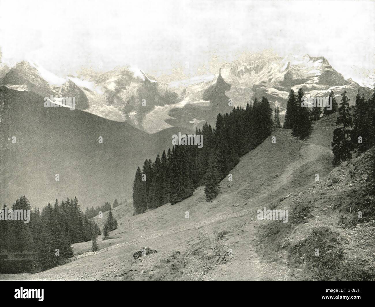 La Jungfrau e suoi vicini, Svizzera, 1895. Creatore: sconosciuto. Foto Stock