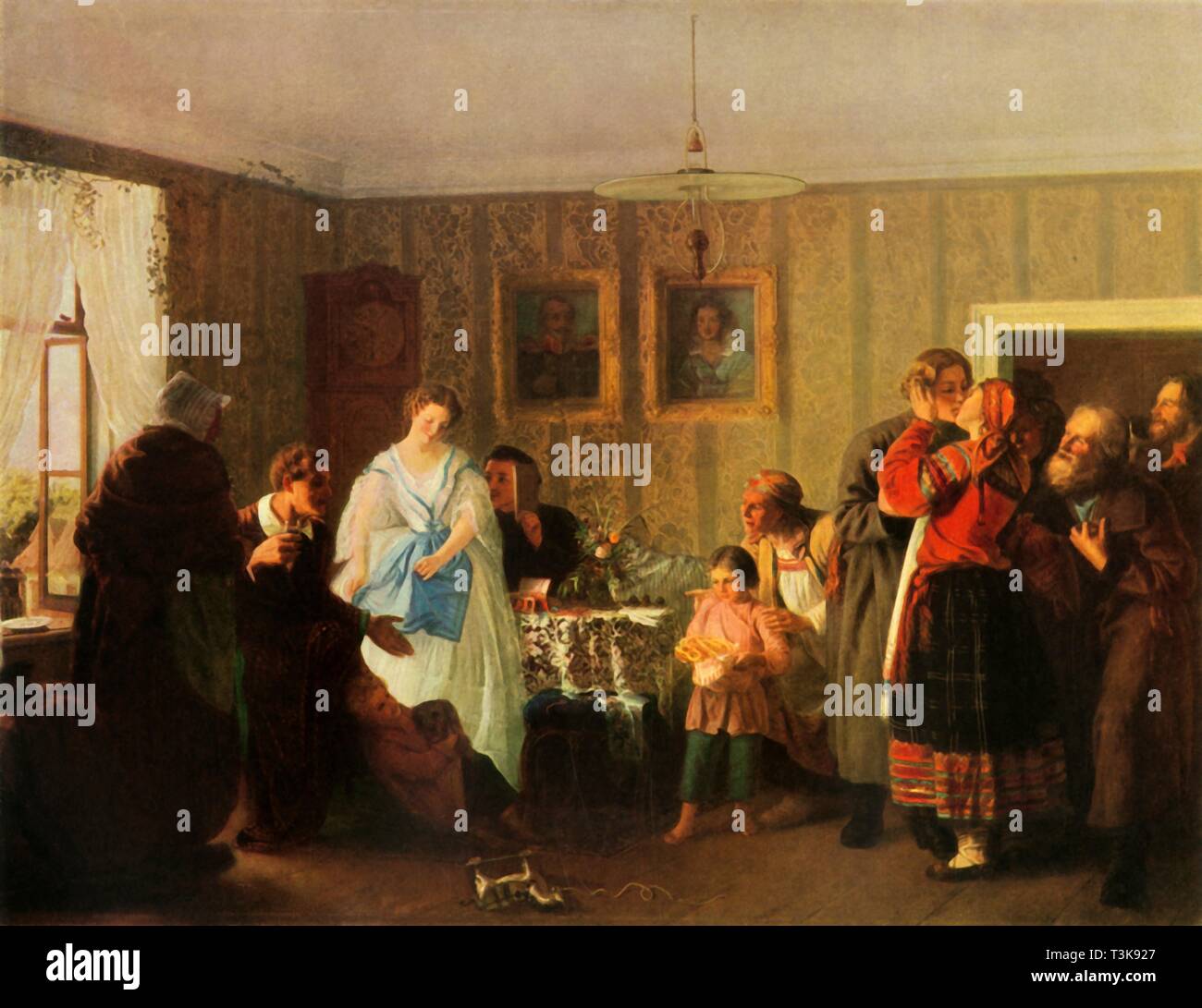 "Congratularmi con i giovani", 1861, (1965). Creatore: Grigori Grigoryevich Myasoedov. Foto Stock