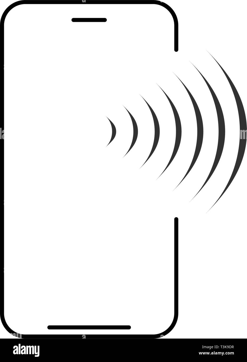 Wireless Mobile linea di carica icona. Smartphone con radio o onde wifi. Illustrazione di vettore isolato Illustrazione Vettoriale