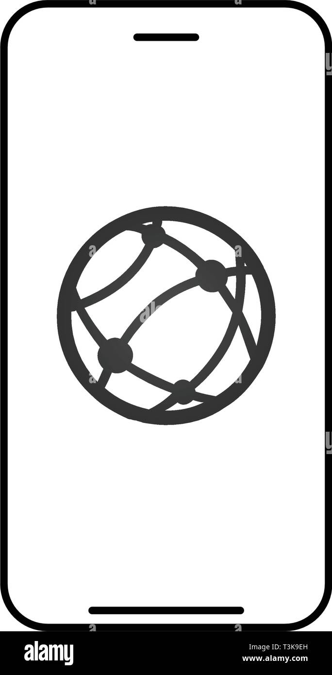 Smartphone connessione rete icona lineare. Linea sottile illustrazione. Smart phone con globo modello Simbolo di contorno. Illustrazione di vettore isolato Illustrazione Vettoriale
