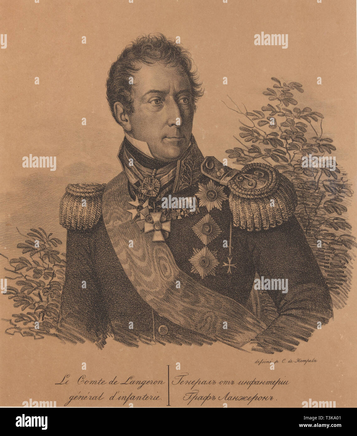 Ritratto del Conte Alexandre Andrault De Langeron (1763-1831), 1820. Creatore: Hampeln, Carl von (1794-dopo il 1880). Foto Stock