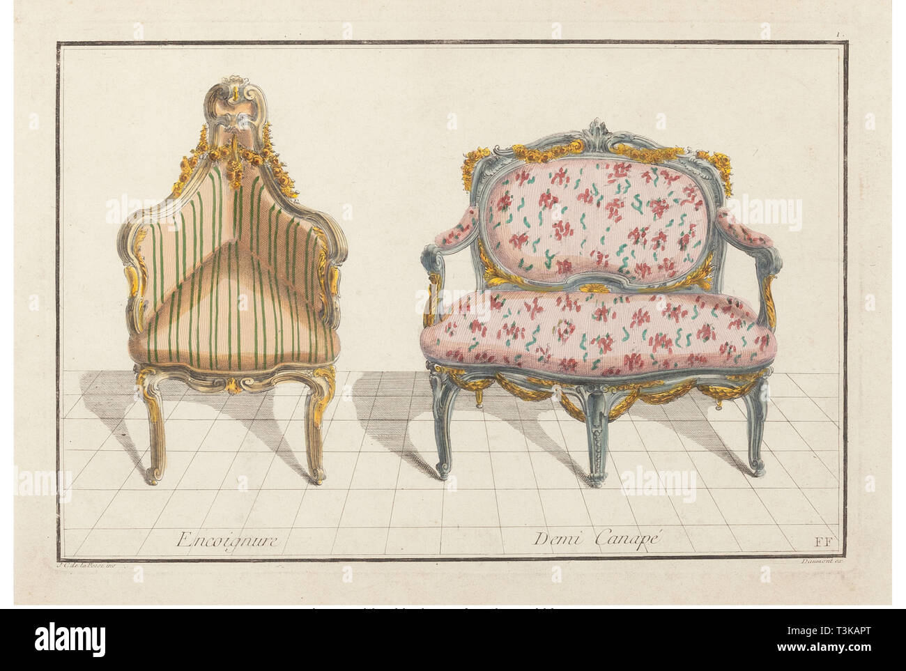 Encoignure, Demi canapé. Nouvelle Iconologie Historique ou Hierogliphyques attributi, c.1768. Creatore: Delafosse, Jean-Charles (1734-1789). Foto Stock