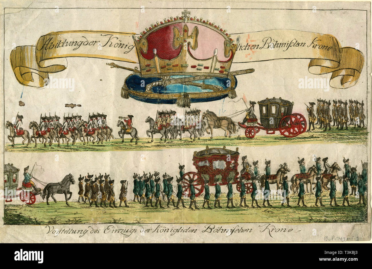 Raffigurazione del Royal Bohemian corona: presentazione dell'entrata del Royal corona boema, 1743. Creatore: anonimo. Foto Stock