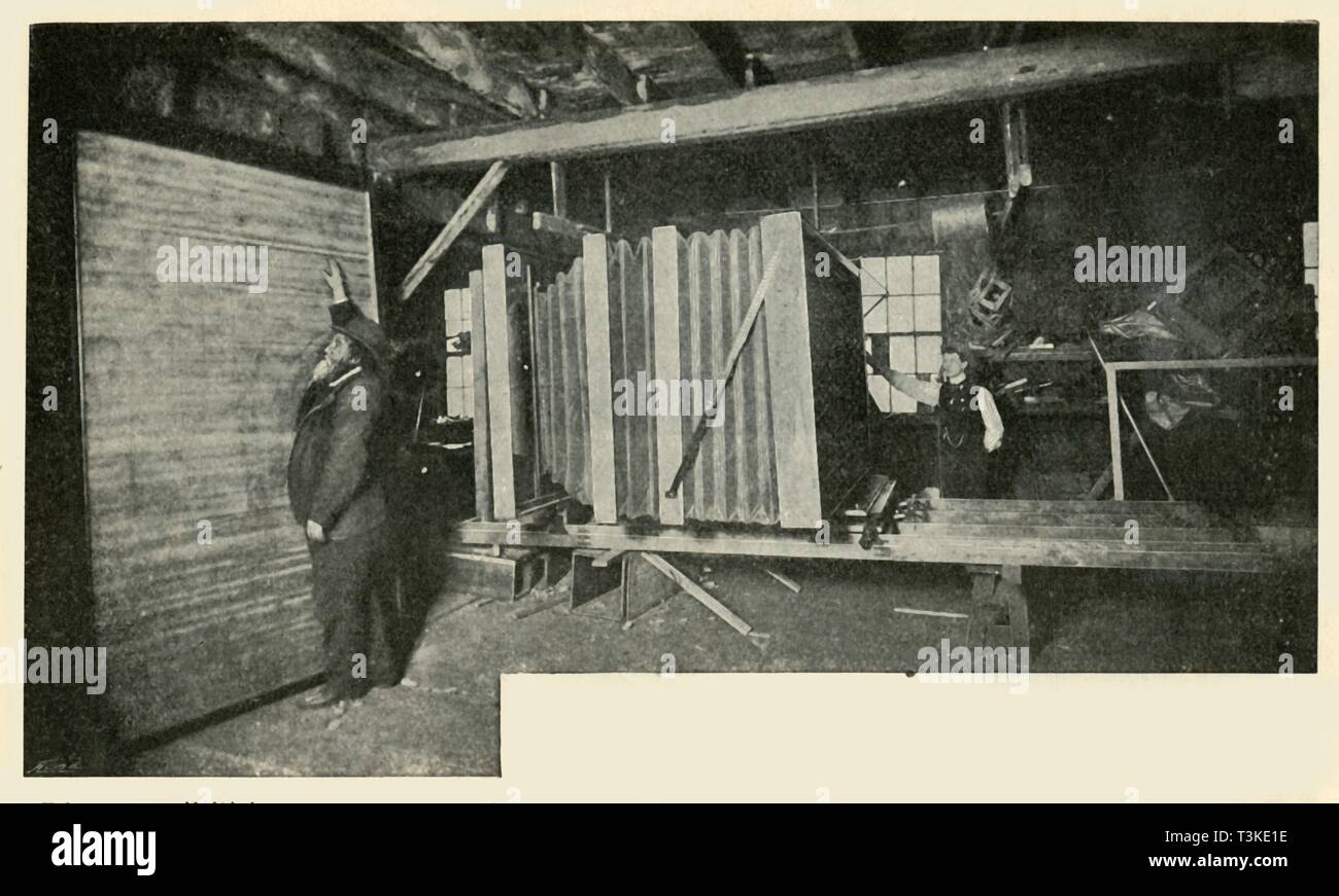 'La fotocamera in officina - Mostra le dimensioni della piastra titolare", 1901. Creatore: sconosciuto. Foto Stock