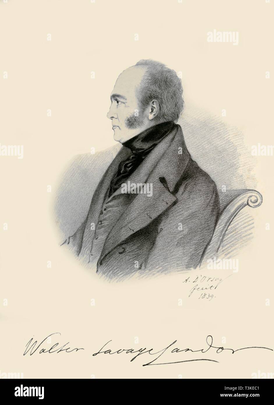 "Walter Savage Landor', 1839. Creatori: Alfred d' Orsay, Richard James Lane. Foto Stock