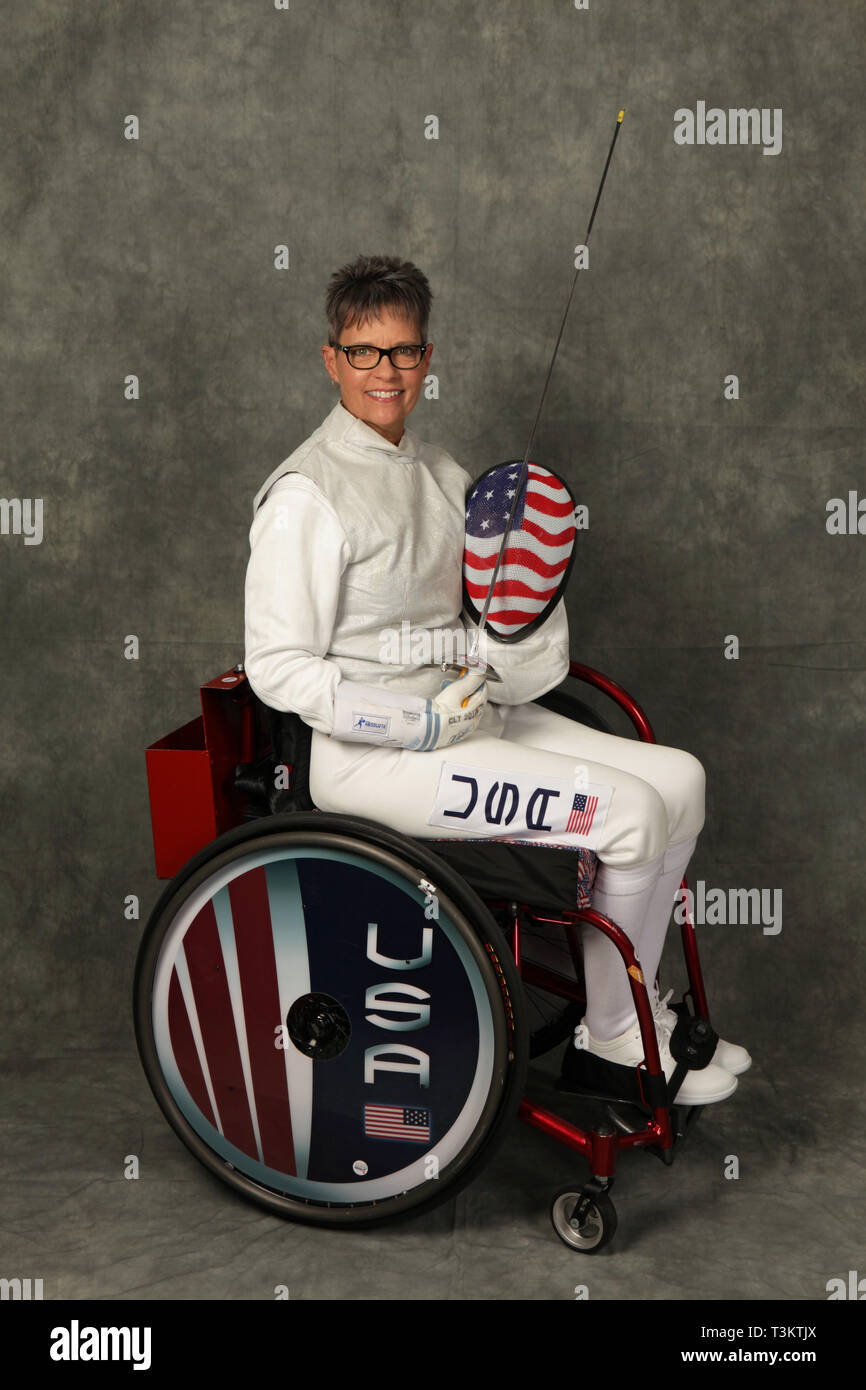 Ritratto di Team USA carrozzella Fencer, 2019 © Katharine Andriotis Foto Stock