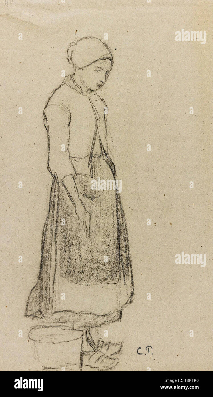 Camille Pissarro (1830 1903) Paysanne disegno - Collezione Privata 1850 Foto Stock