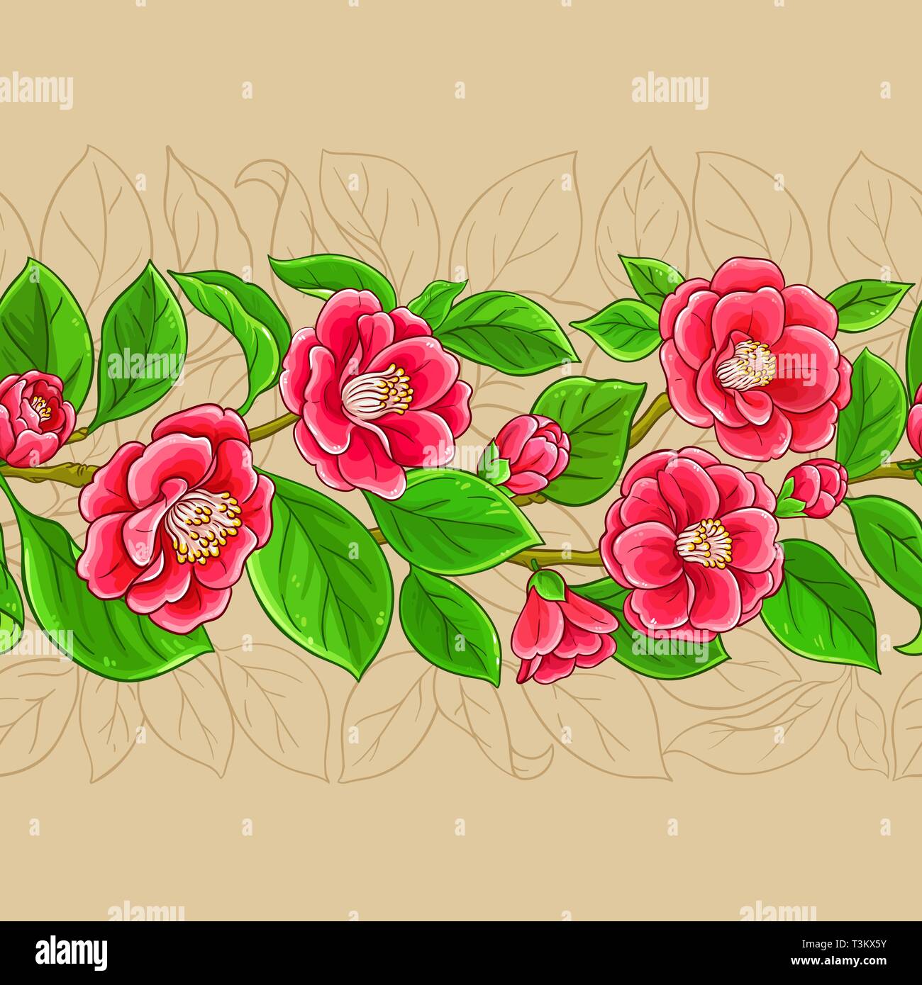 Camellia vector pattern sul colore di sfondo Illustrazione Vettoriale