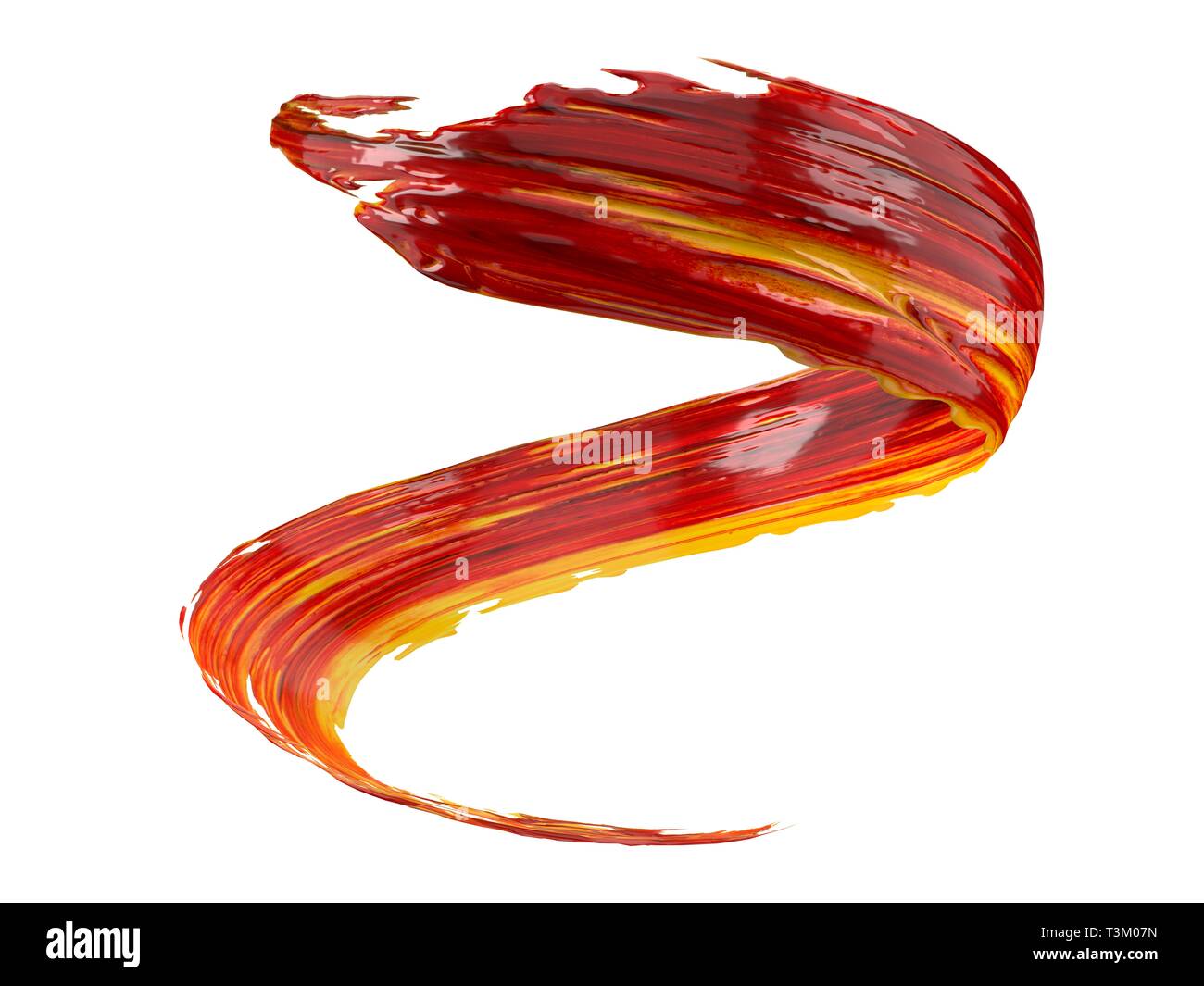 Olio rosso corsa di vernice. fluente in aria con movimenti di rotazione. 3d illustrazione Foto Stock