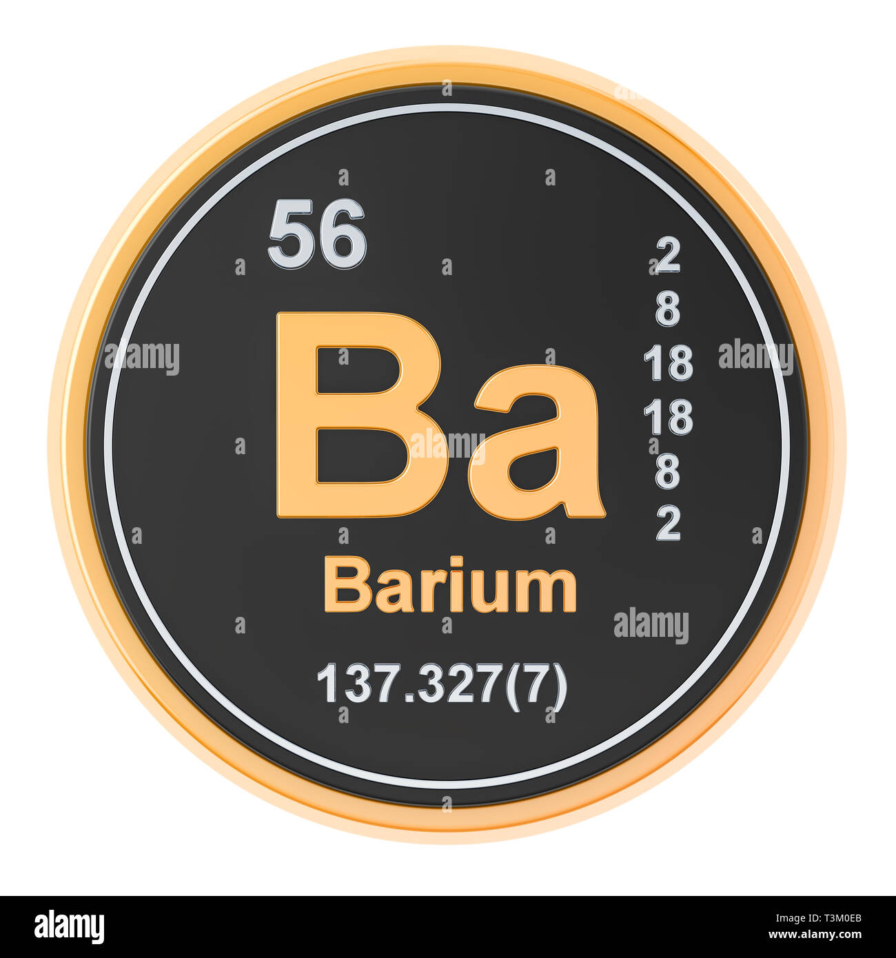 Il bario Ba elemento chimico. 3D rendering isolati su sfondo bianco Foto Stock
