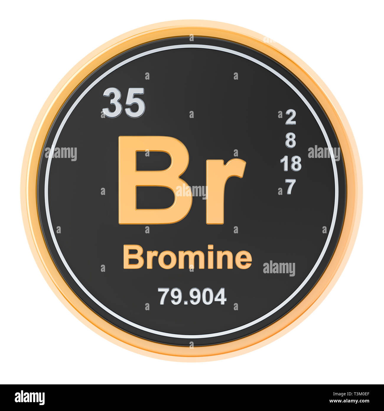 Bromo Br elemento chimico. 3D rendering isolati su sfondo bianco Foto Stock