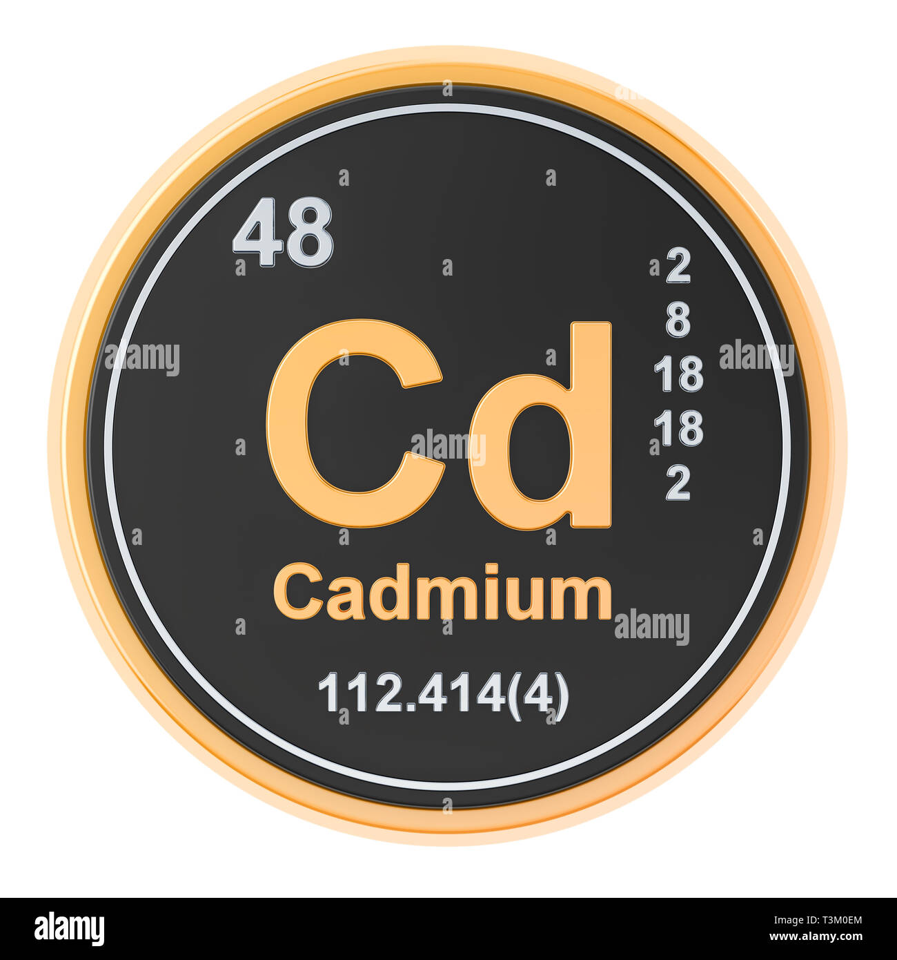 Cd Cadmio elemento chimico. 3D rendering isolati su sfondo bianco Foto Stock