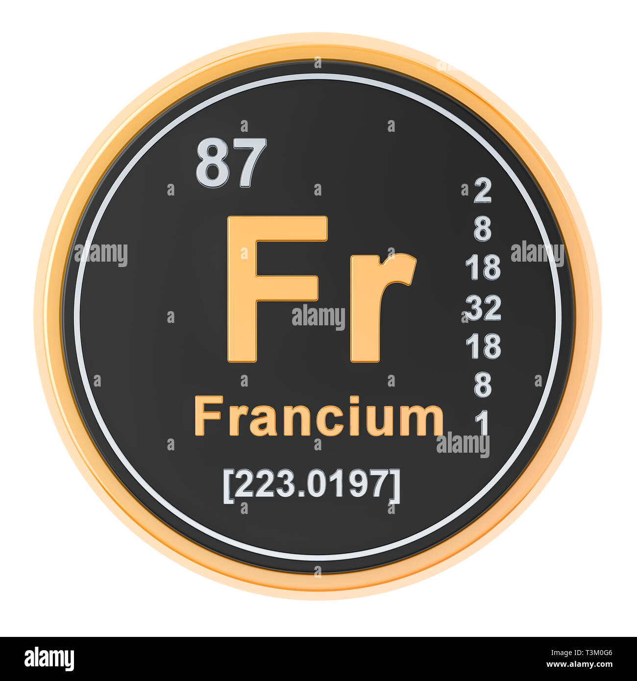 Francio Fr elemento chimico. 3D rendering isolati su sfondo bianco Foto Stock