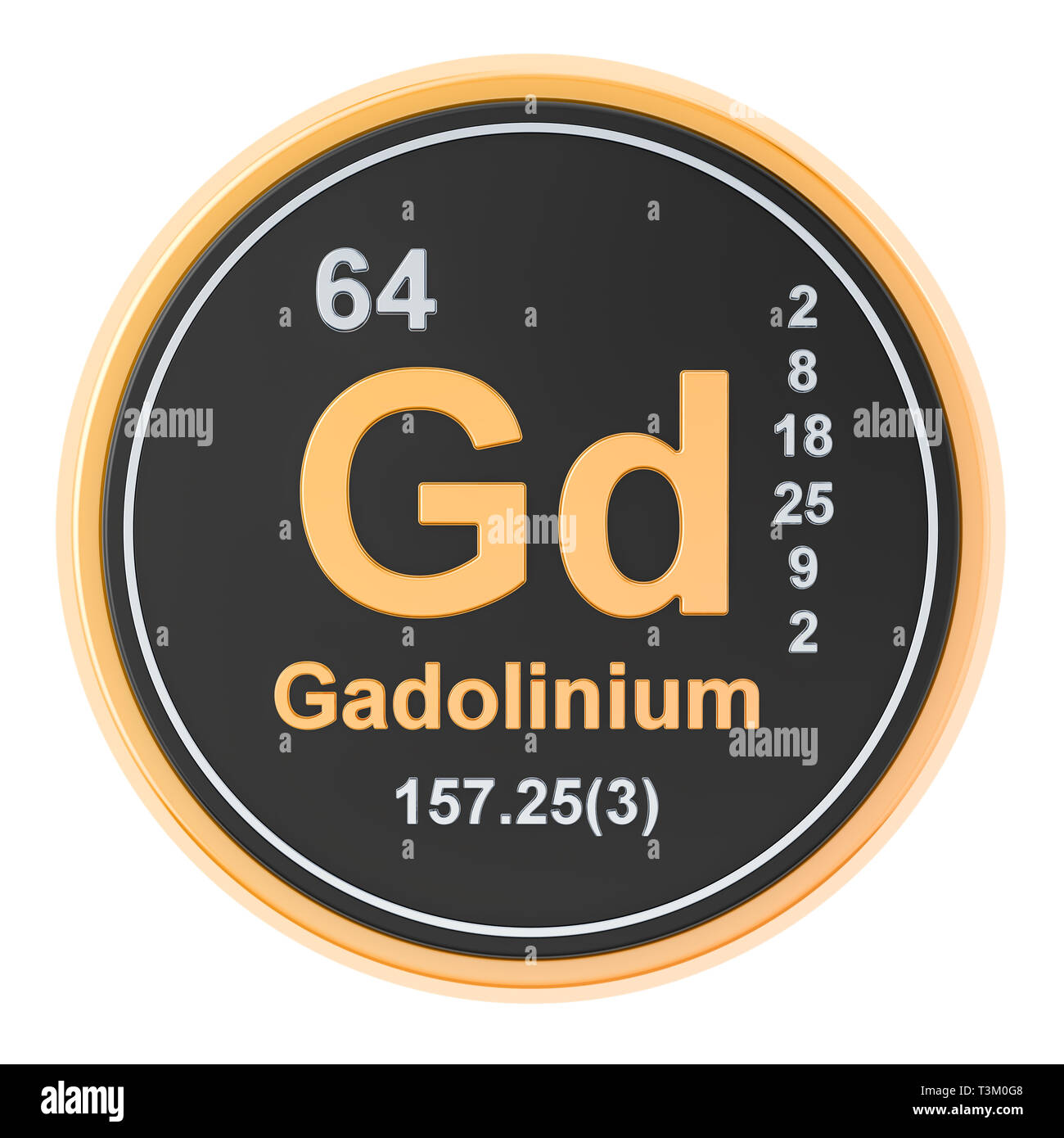 Gd gadolinio elemento chimico. 3D rendering isolati su sfondo bianco Foto Stock