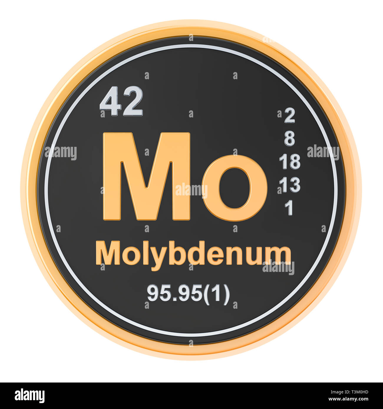 Il molibdeno mo elemento chimico. 3D rendering isolati su sfondo bianco Foto Stock