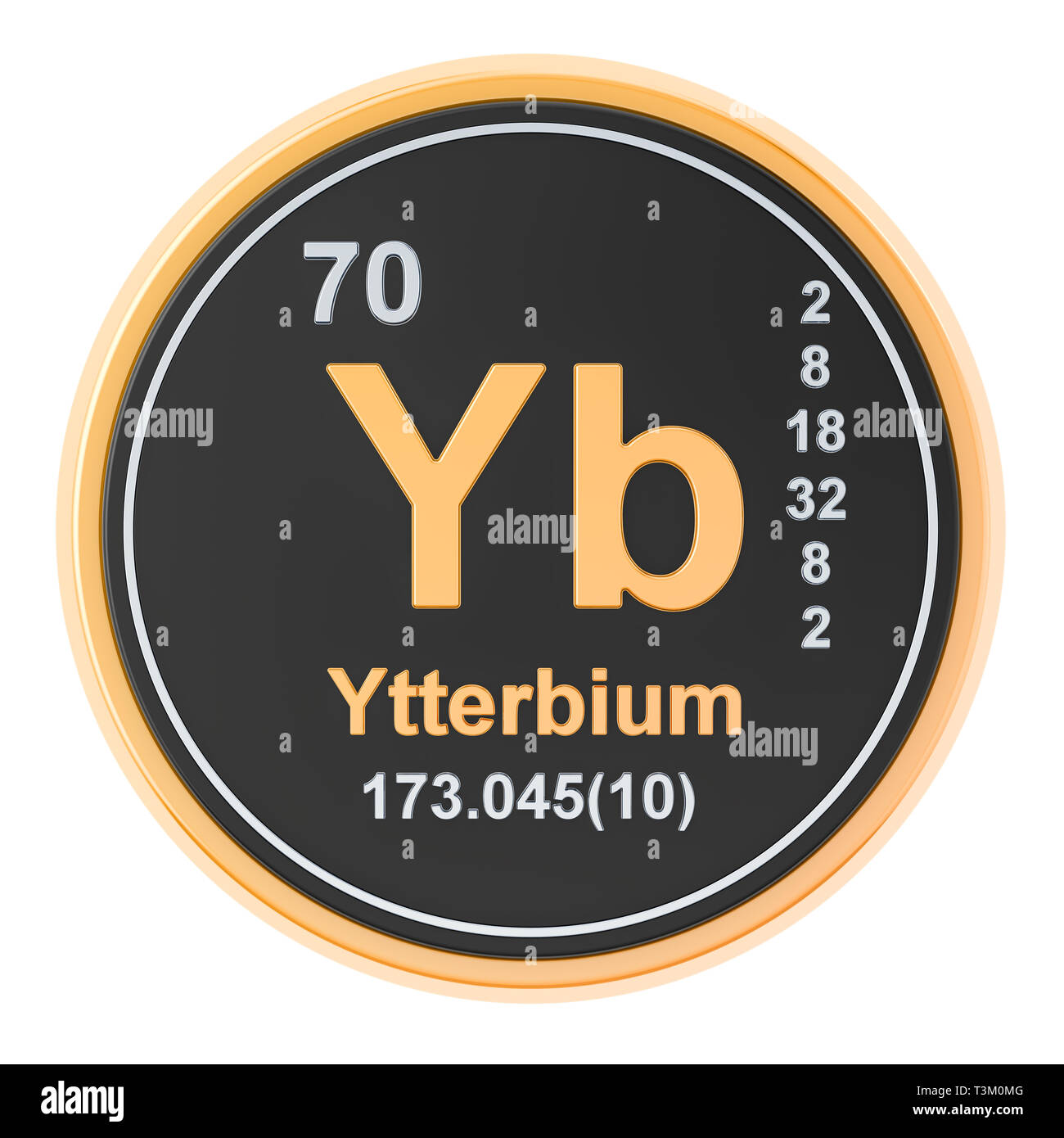 Itterbio Yb elemento chimico. 3D rendering isolati su sfondo bianco Foto Stock