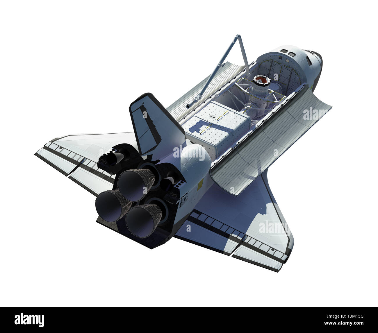 Space Shuttle isolati su sfondo bianco. 3D'illustrazione. Foto Stock