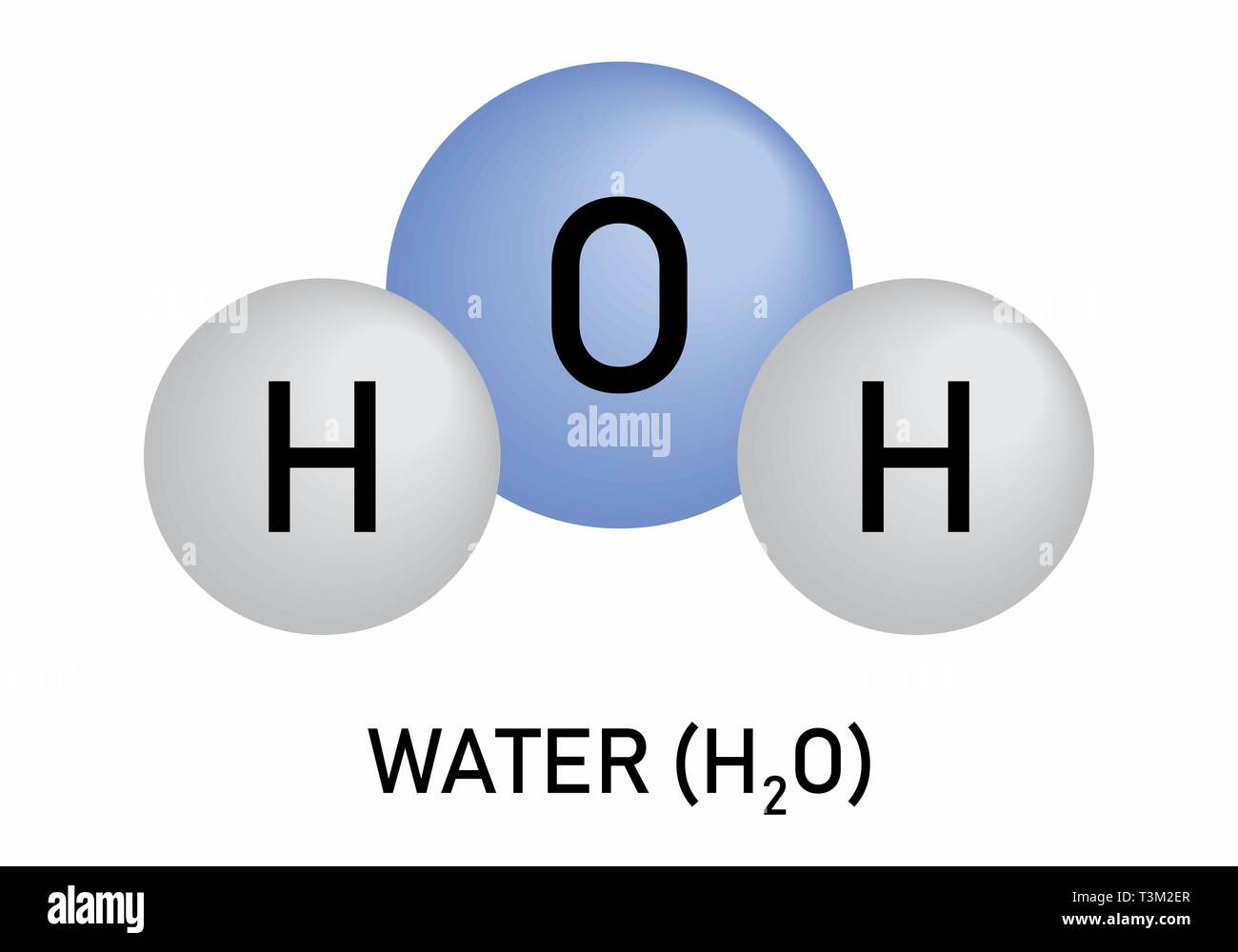 H2O. Illustrazione della molecola di acqua modello su sfondo bianco Illustrazione Vettoriale
