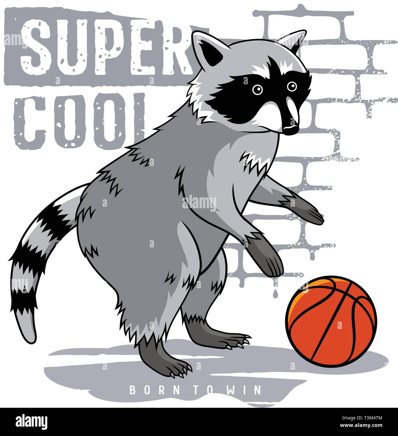 Raccoon illustrazione vettoriale e raffreddare lo slogan per t shirt design. Raccoon giocare a basket. Athletic tee grafica Illustrazione Vettoriale