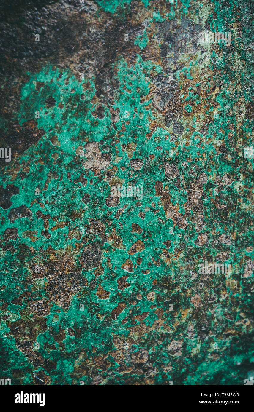 Close-up di rusty metalliche di colore verde Foto Stock