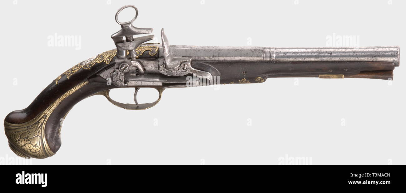 Piccole armi, pistole, flintlock pistola calibro 17 mm, Spagna, circa 1760, Additional-Rights-Clearance-Info-Not-Available Foto Stock