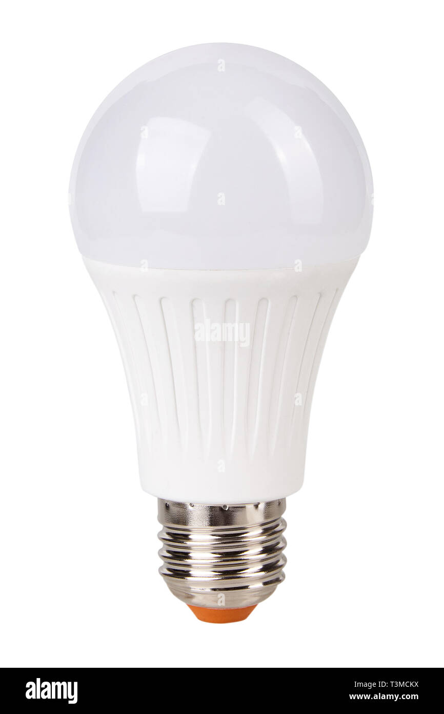 Lampadine isolato su bianco. La nuova tecnologia lampadina isolati su sfondo bianco, Energy super risparmio lampada elettrica è buona per l'ambiente Foto Stock