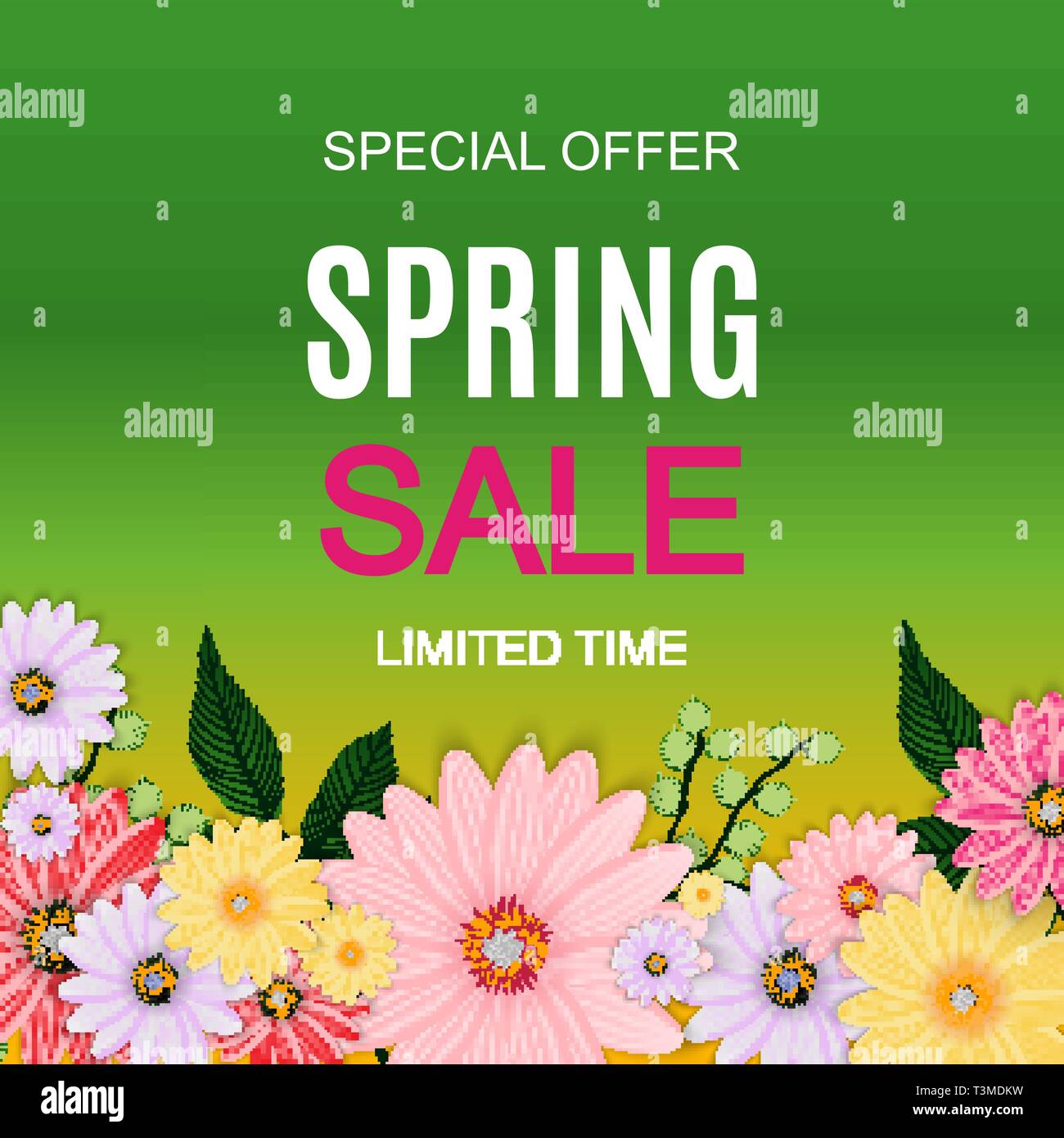 La molla vendita carino sfondo con fiori colorati in elementi. Illustrazione Vettoriale Illustrazione Vettoriale