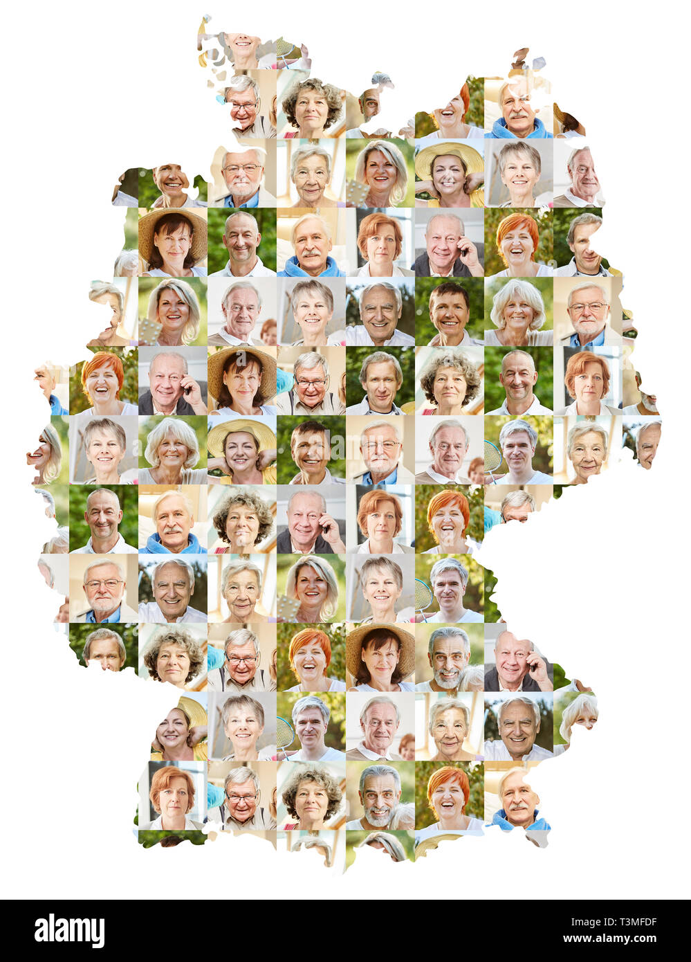 Senior Citizen ritratto collage su Germania mappa come concetto per età, società, di pensione e di comunità Foto Stock