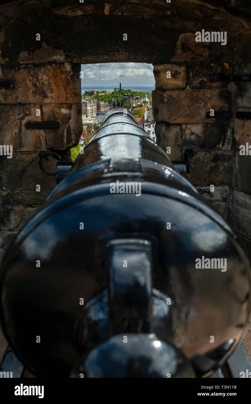 Il cannone, il Castello di Edimburgo, Scozia, Regno Unito Foto Stock