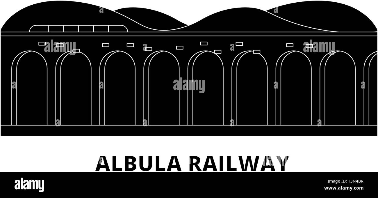 L'Italia, ferrovia dell'Albula piatta sullo skyline di viaggio set. L'Italia, Albula ferrovia città nero illustrazione vettoriale, simbolo, siti di viaggi, punti di riferimento. Illustrazione Vettoriale L'Italia, ferrovia dell'Albula piatta sullo skyline di viaggio set. L'Italia, Albula ferrovia città nero illustrazione vettoriale, simbolo, siti di viaggi, punti di riferimento. Illustrazione Vettoriale