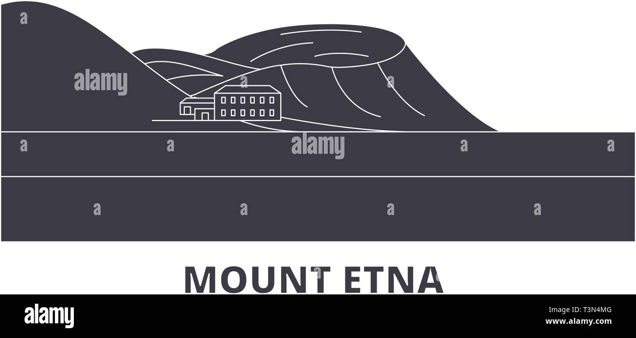 L'Italia, l'Etna piatta sullo skyline di viaggio set. L'Italia, l'Etna città nero illustrazione vettoriale, simbolo, siti di viaggi, punti di riferimento. Illustrazione Vettoriale