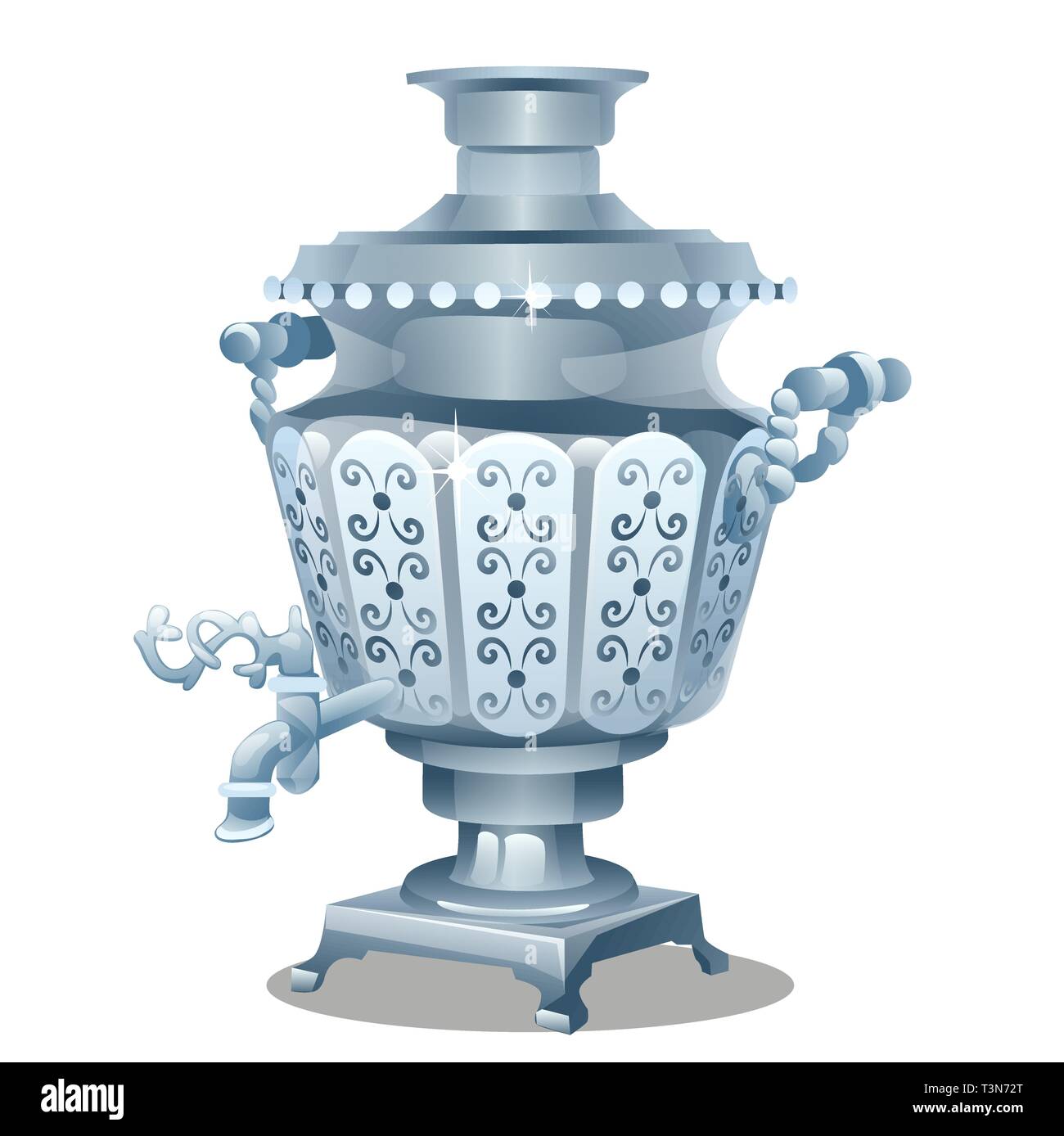 Samovar con ornamento isolati su sfondo bianco. Vector cartoon close-up illustrazione. Illustrazione Vettoriale