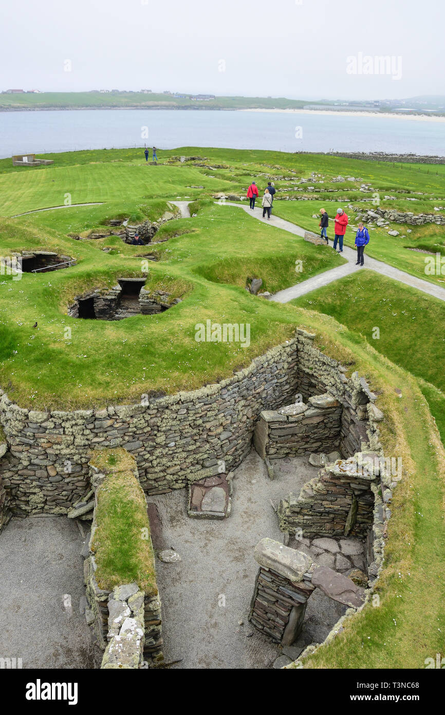 Jarlshof preistorici sito archeologico, Dunrossness parrocchia, Shetland, isole del Nord, Scozia, Regno Unito Foto Stock