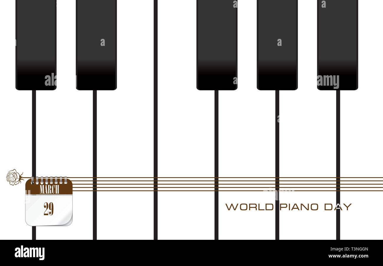 Scheda post World Piano giorno.L'evento musicale è World Piano giorno il piano chiavi sono il bianco e il nero. Illustrazione Vettoriale