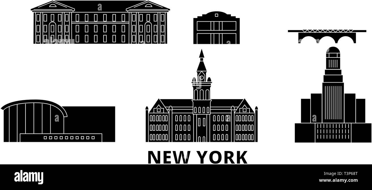 Stati Uniti, New York Buffalo piatta sullo skyline di viaggio set. Stati Uniti, New York Buffalo città nero illustrazione vettoriale, simbolo, siti di viaggio Illustrazione Vettoriale