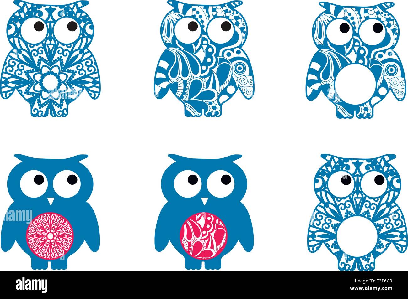 Owl vettore collezione con monogramma Illustrazione Vettoriale