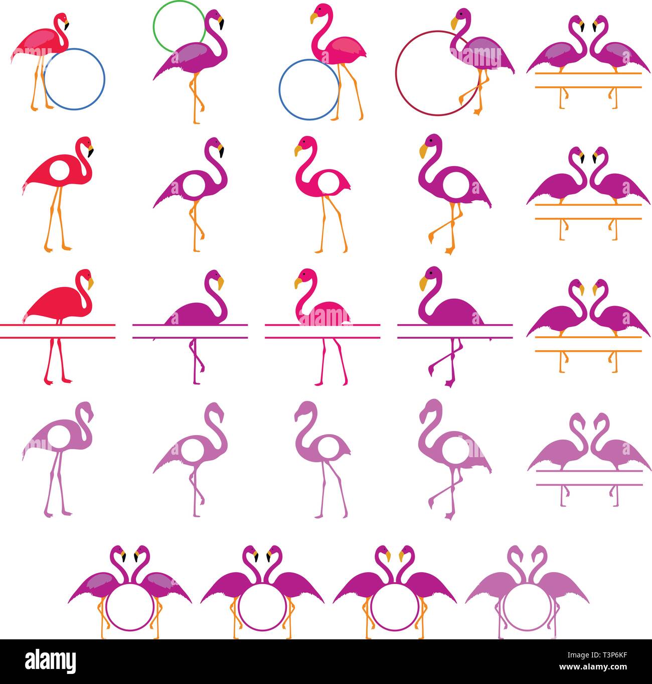 Flamingo sagome con monogramma Illustrazione Vettoriale