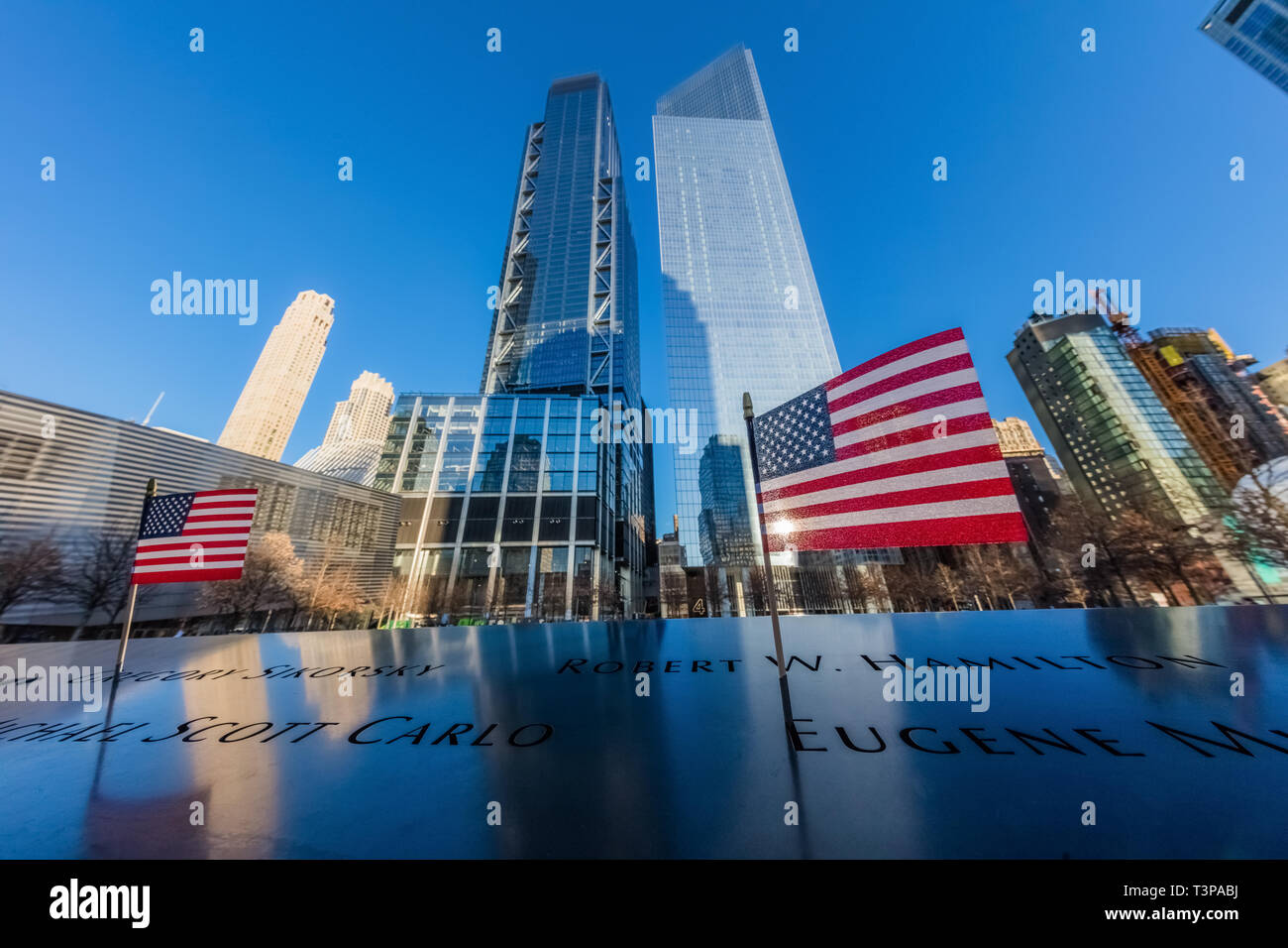 NEW YORK CITY- 25 marzo 2018 : Ground Zero memorial uno dei principali punti di riferimento di Manhattan Foto Stock