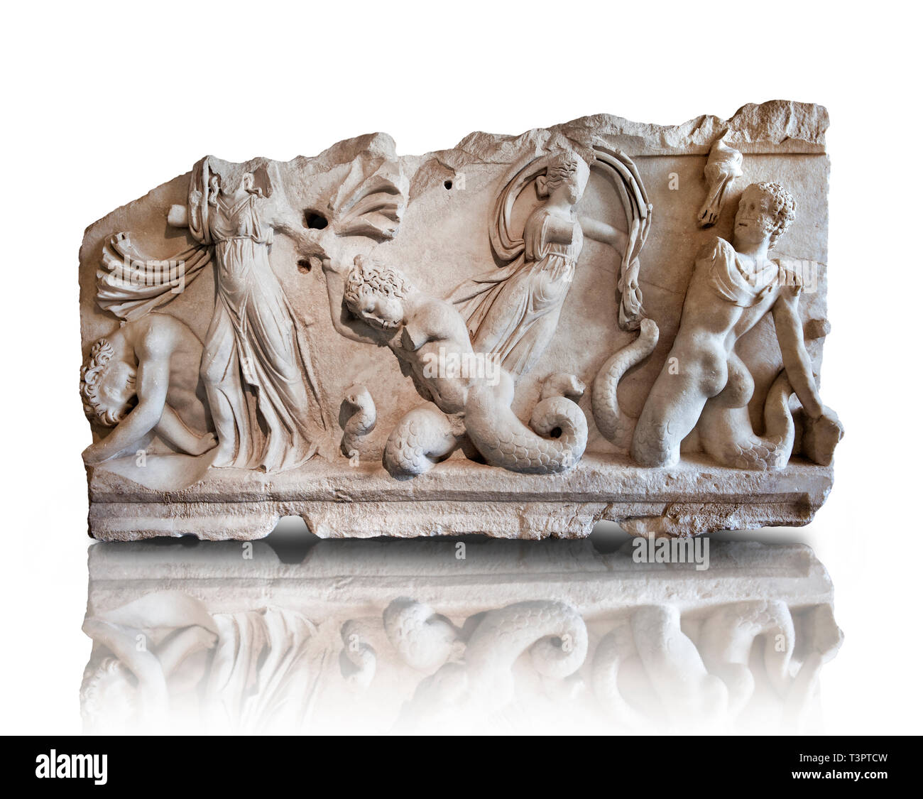 2° cent. Annuncio rilievo romano scultura raffigurante Gigantomachy, la battaglia tra gli dèi e i giganti. Da Aphrodisias (Geyne, Ayden), Turchia. Istanbu Foto Stock
