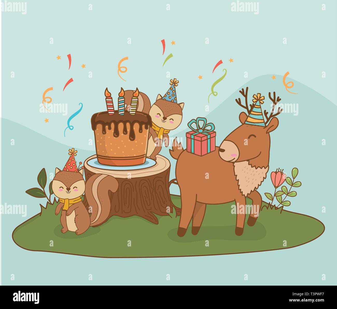 Biglietto Di Auguri Di Compleanno Con Simpatici Animali Del Bosco Illustrazione Vettoriale Design Immagine E Vettoriale Alamy