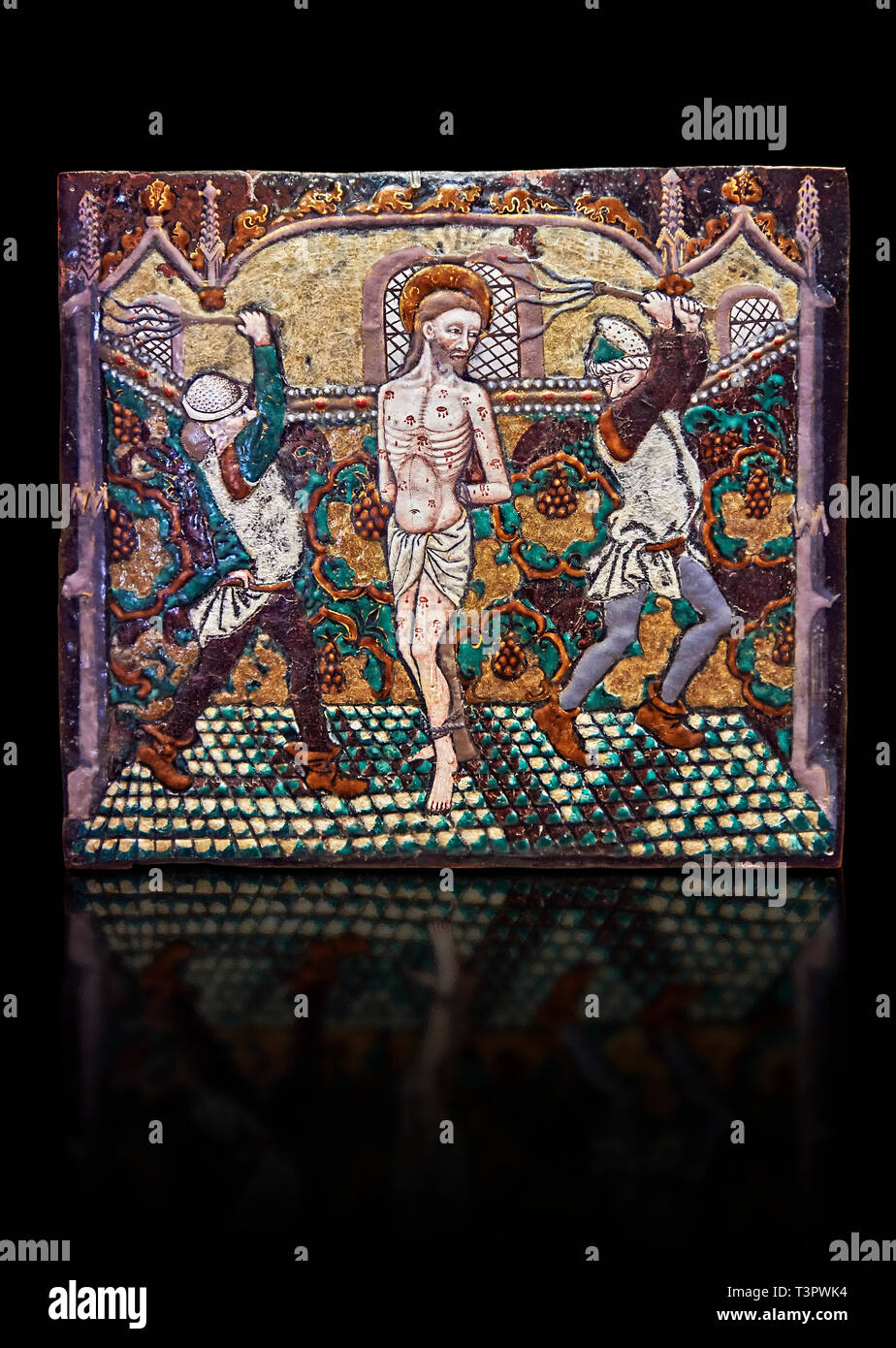 Targa smaltata raffigurante Cristo la Flagellazione di Cristo fatta a Limoges alla fine del XV secolo, attribuito al Maestro Pseudo-Monvaerni. inv 6309, il Foto Stock