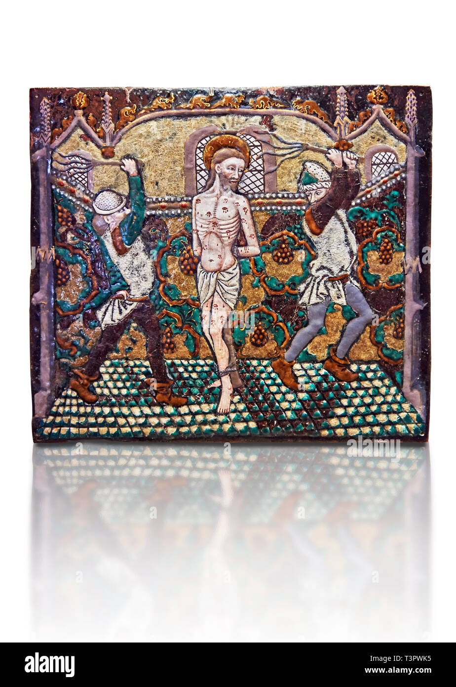 Targa smaltata raffigurante Cristo la Flagellazione di Cristo fatta a Limoges alla fine del XV secolo, attribuito al Maestro Pseudo-Monvaerni. inv 6309, il Foto Stock